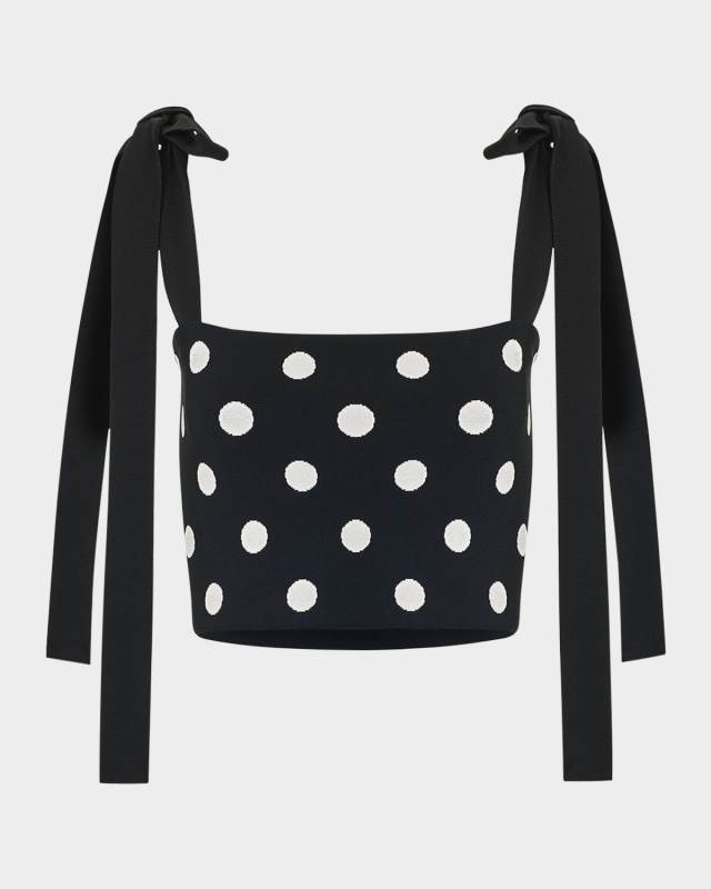 Polka-Dot Ribbon Tie Crop Tube Top